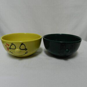 Mulberry 3D Smiley Happy Face Mug Cup Set 2 Pair yellow green Dish Micro Vintage